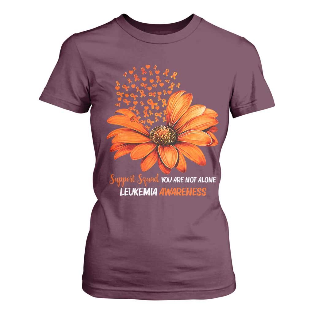 Leukemia Support Squad You Are Not Alone T Shirt For Women Orange Sunflower Ribbon