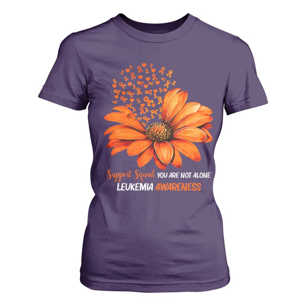 Leukemia Support Squad You Are Not Alone T Shirt For Women Orange Sunflower Ribbon
