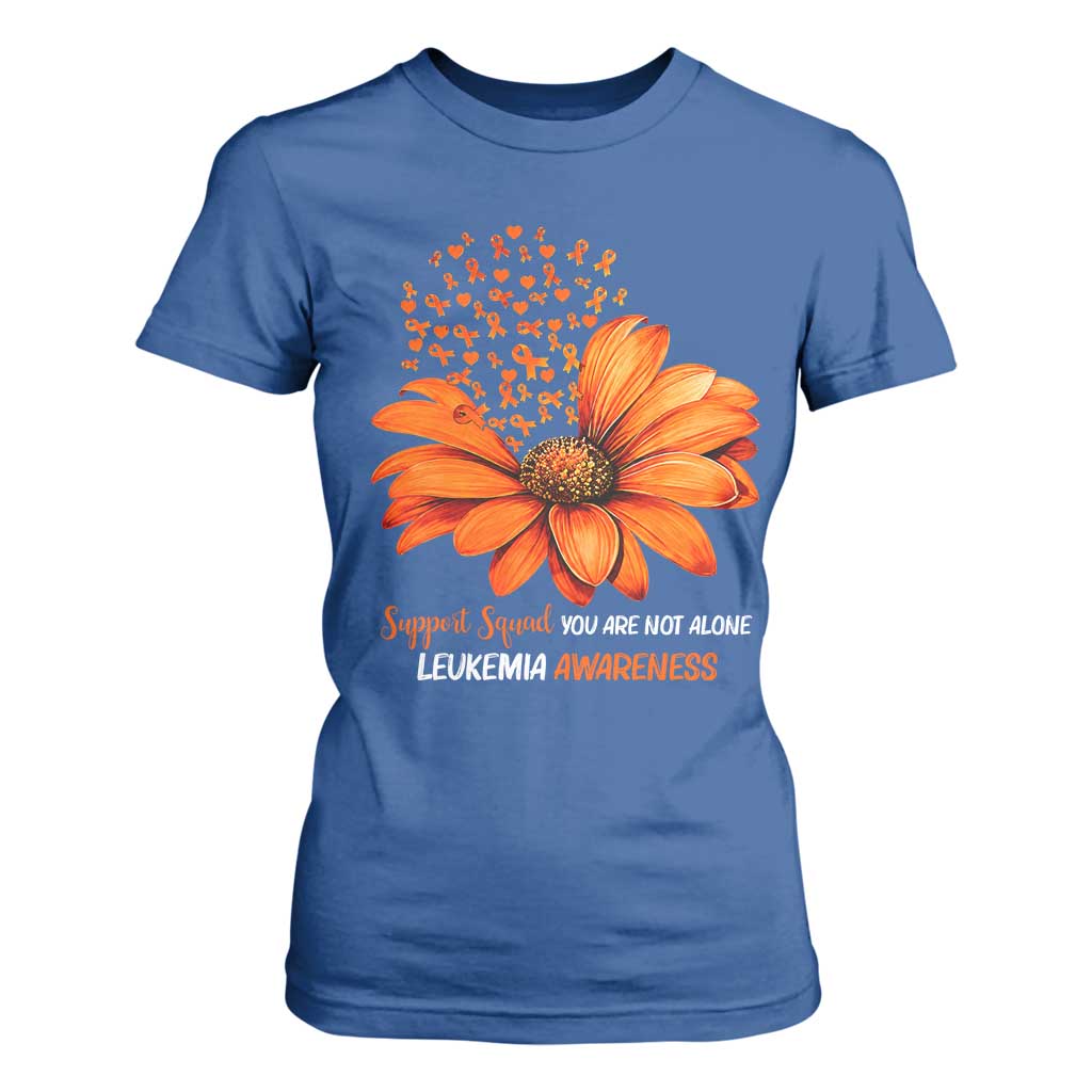 Leukemia Support Squad You Are Not Alone T Shirt For Women Orange Sunflower Ribbon