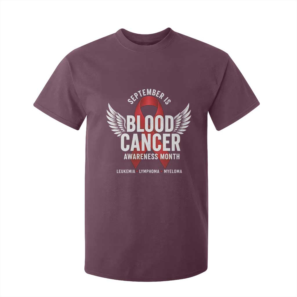 September Is Blood Cancer Support Month T Shirt For Kid Leukemia Lymphoma Myeloma Red Ribbon