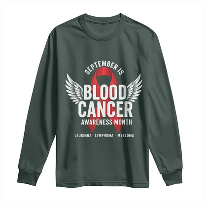 September Is Blood Cancer Support Month Long Sleeve Shirt Leukemia Lymphoma Myeloma Red Ribbon