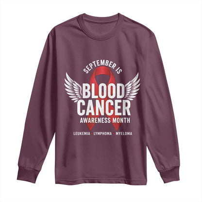 September Is Blood Cancer Support Month Long Sleeve Shirt Leukemia Lymphoma Myeloma Red Ribbon