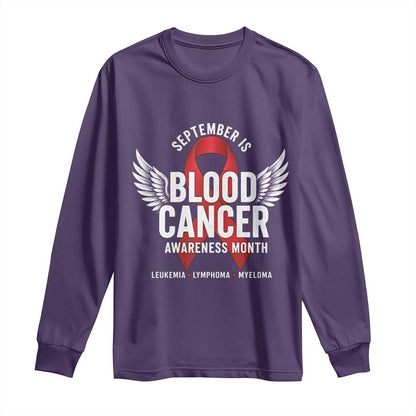 September Is Blood Cancer Support Month Long Sleeve Shirt Leukemia Lymphoma Myeloma Red Ribbon