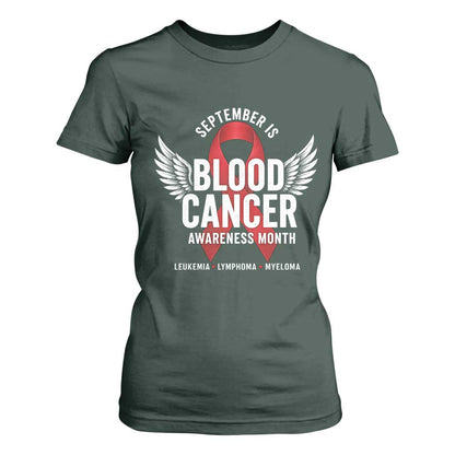 September Is Blood Cancer Support Month T Shirt For Women Leukemia Lymphoma Myeloma Red Ribbon