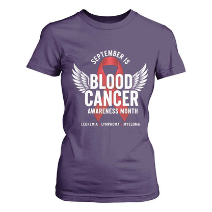September Is Blood Cancer Support Month T Shirt For Women Leukemia Lymphoma Myeloma Red Ribbon
