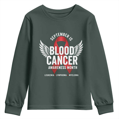 September Is Blood Cancer Support Month Youth Sweatshirt Leukemia Lymphoma Myeloma Red Ribbon