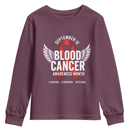 September Is Blood Cancer Support Month Youth Sweatshirt Leukemia Lymphoma Myeloma Red Ribbon
