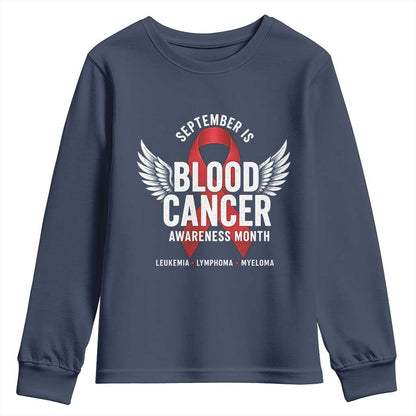 September Is Blood Cancer Support Month Youth Sweatshirt Leukemia Lymphoma Myeloma Red Ribbon