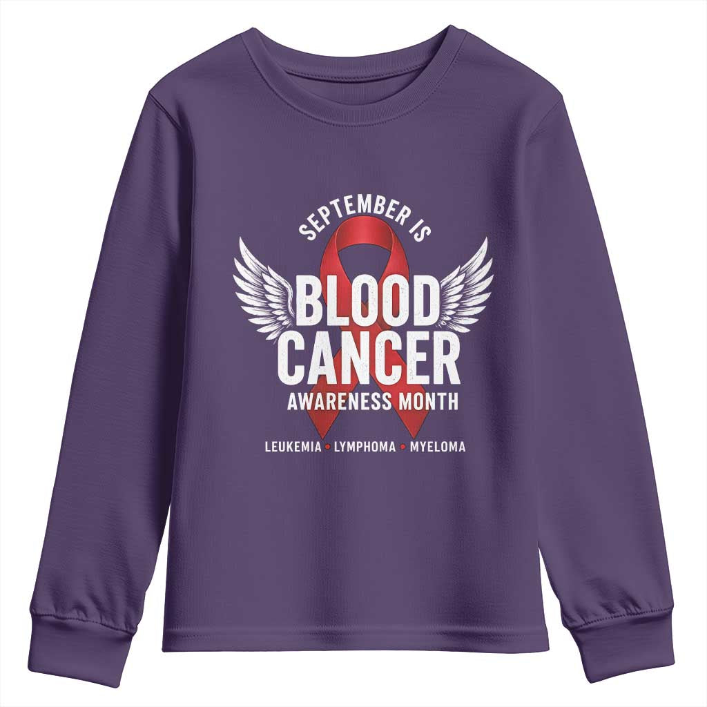 September Is Blood Cancer Support Month Youth Sweatshirt Leukemia Lymphoma Myeloma Red Ribbon
