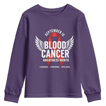 September Is Blood Cancer Support Month Youth Sweatshirt Leukemia Lymphoma Myeloma Red Ribbon