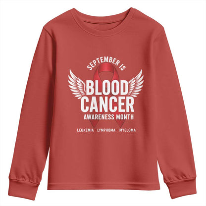 September Is Blood Cancer Support Month Youth Sweatshirt Leukemia Lymphoma Myeloma Red Ribbon