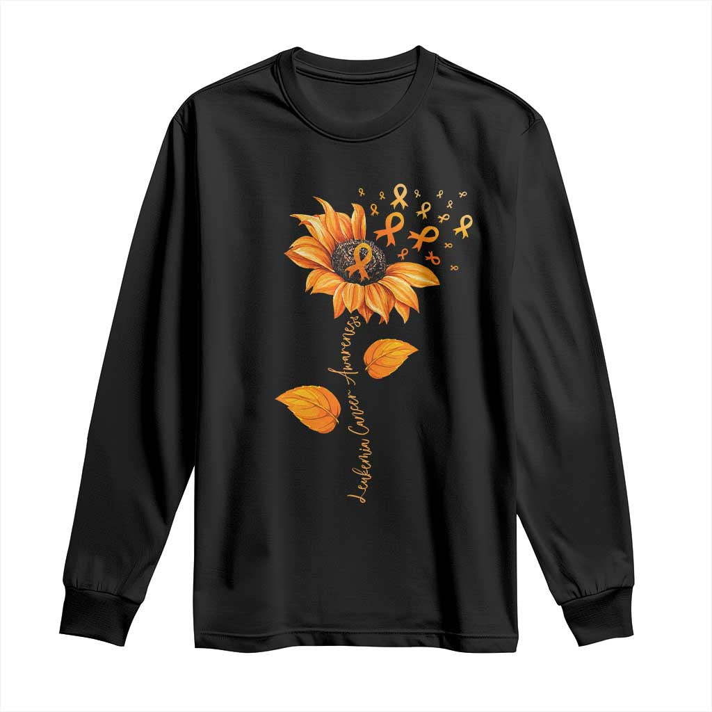 Leukemia Cancer Support Sunflower Orange Ribbon Long Sleeve Shirt