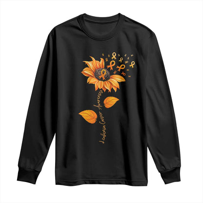 Leukemia Cancer Support Sunflower Orange Ribbon Long Sleeve Shirt
