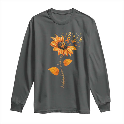 Leukemia Cancer Support Sunflower Orange Ribbon Long Sleeve Shirt