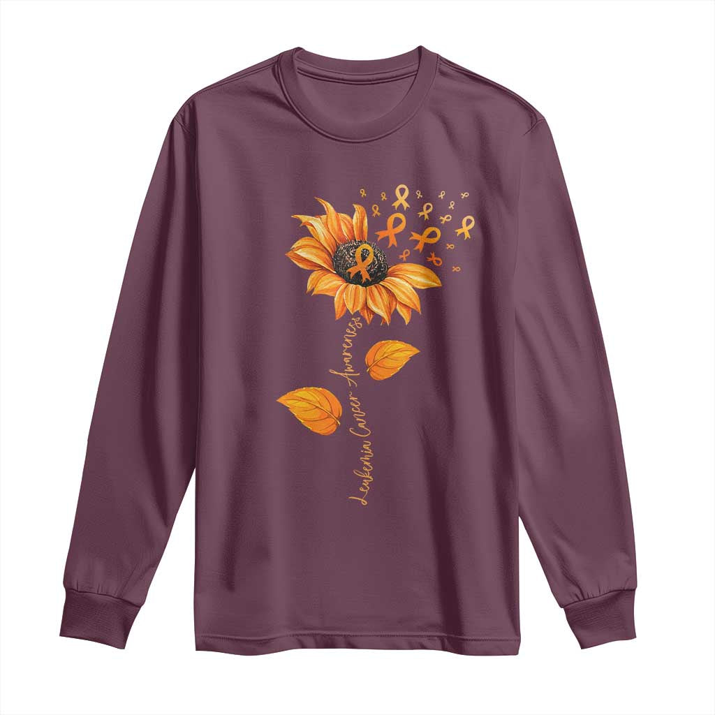 Leukemia Cancer Support Sunflower Orange Ribbon Long Sleeve Shirt