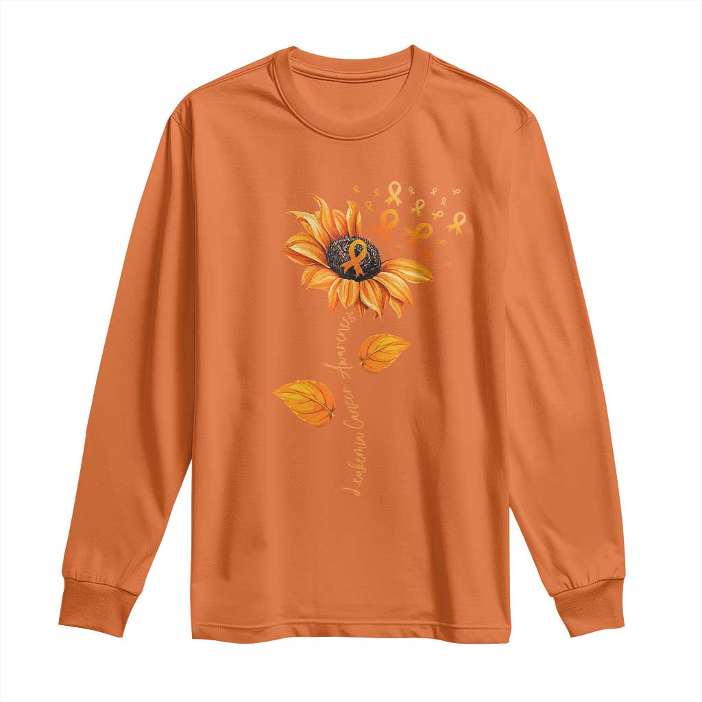 Leukemia Cancer Support Sunflower Orange Ribbon Long Sleeve Shirt