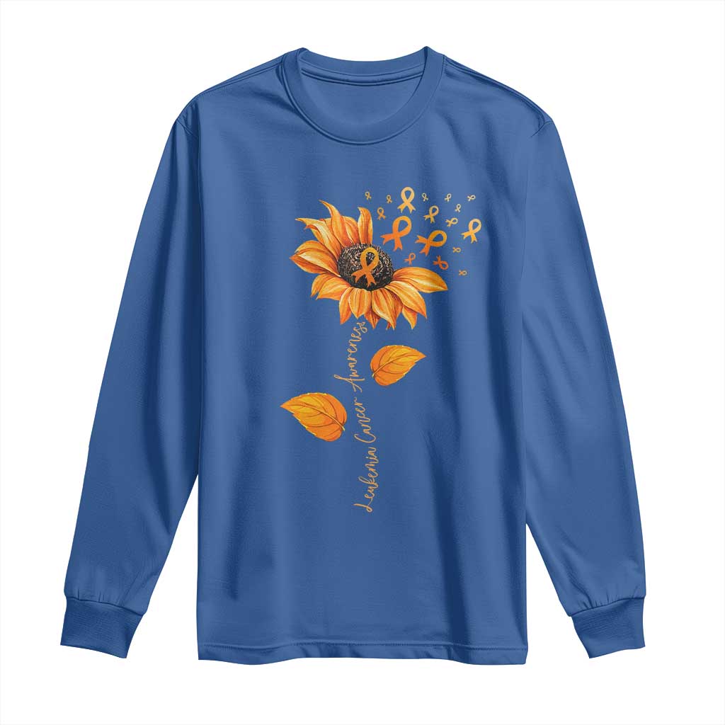 Leukemia Cancer Support Sunflower Orange Ribbon Long Sleeve Shirt
