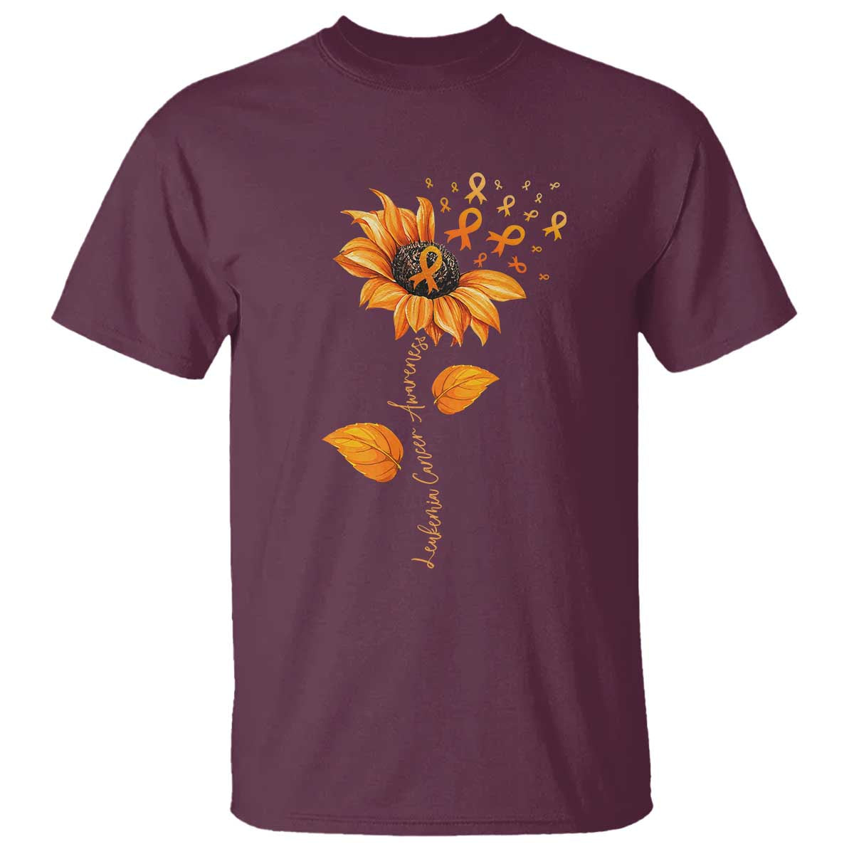 Leukemia Cancer Support Sunflower Orange Ribbon T Shirt
