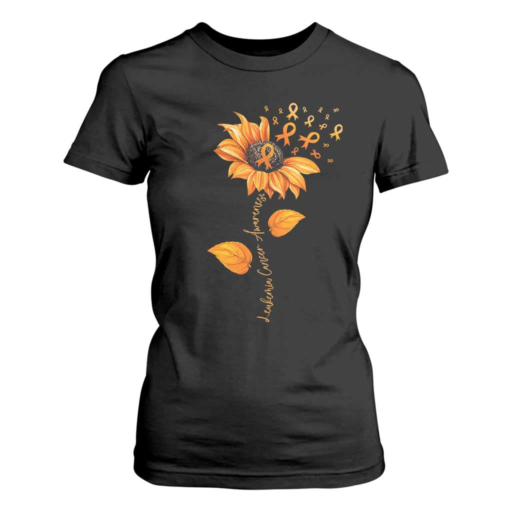 Leukemia Cancer Support Sunflower Orange Ribbon T Shirt For Women