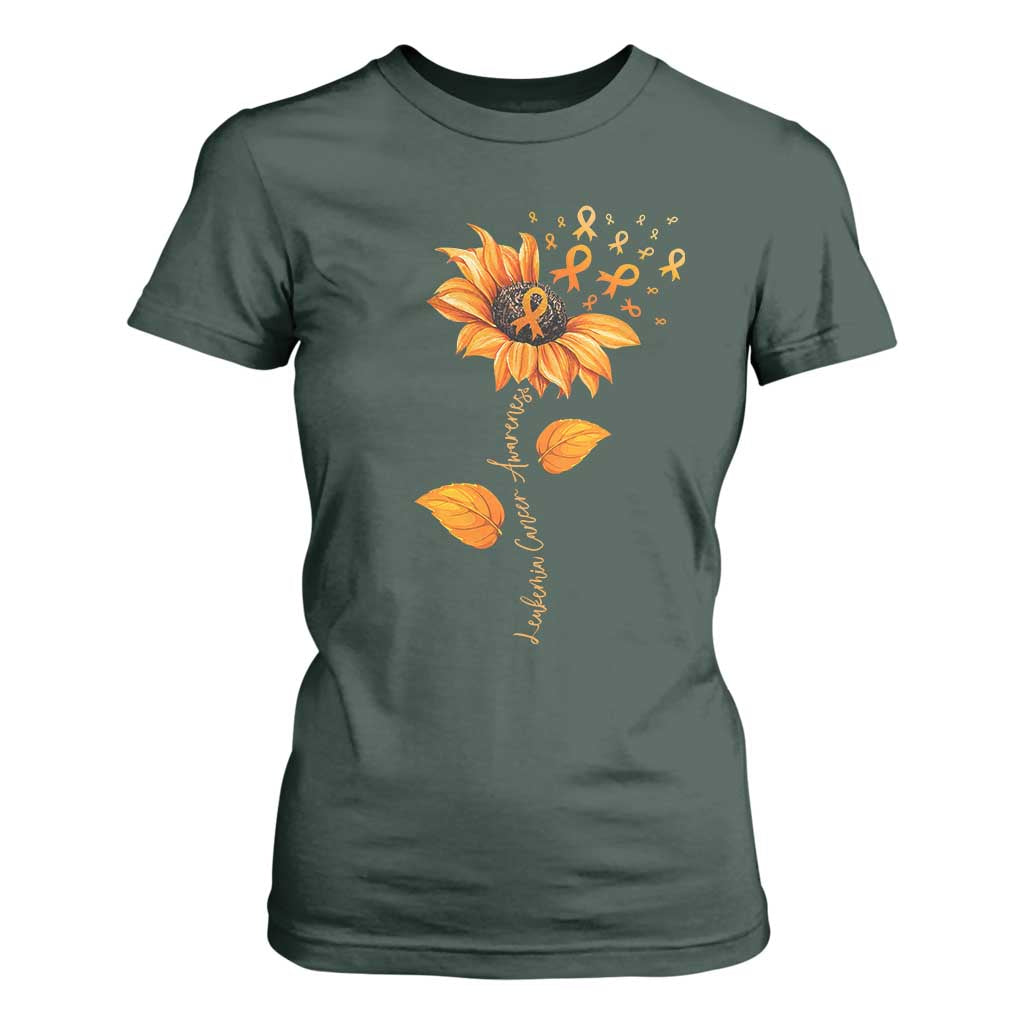 Leukemia Cancer Support Sunflower Orange Ribbon T Shirt For Women