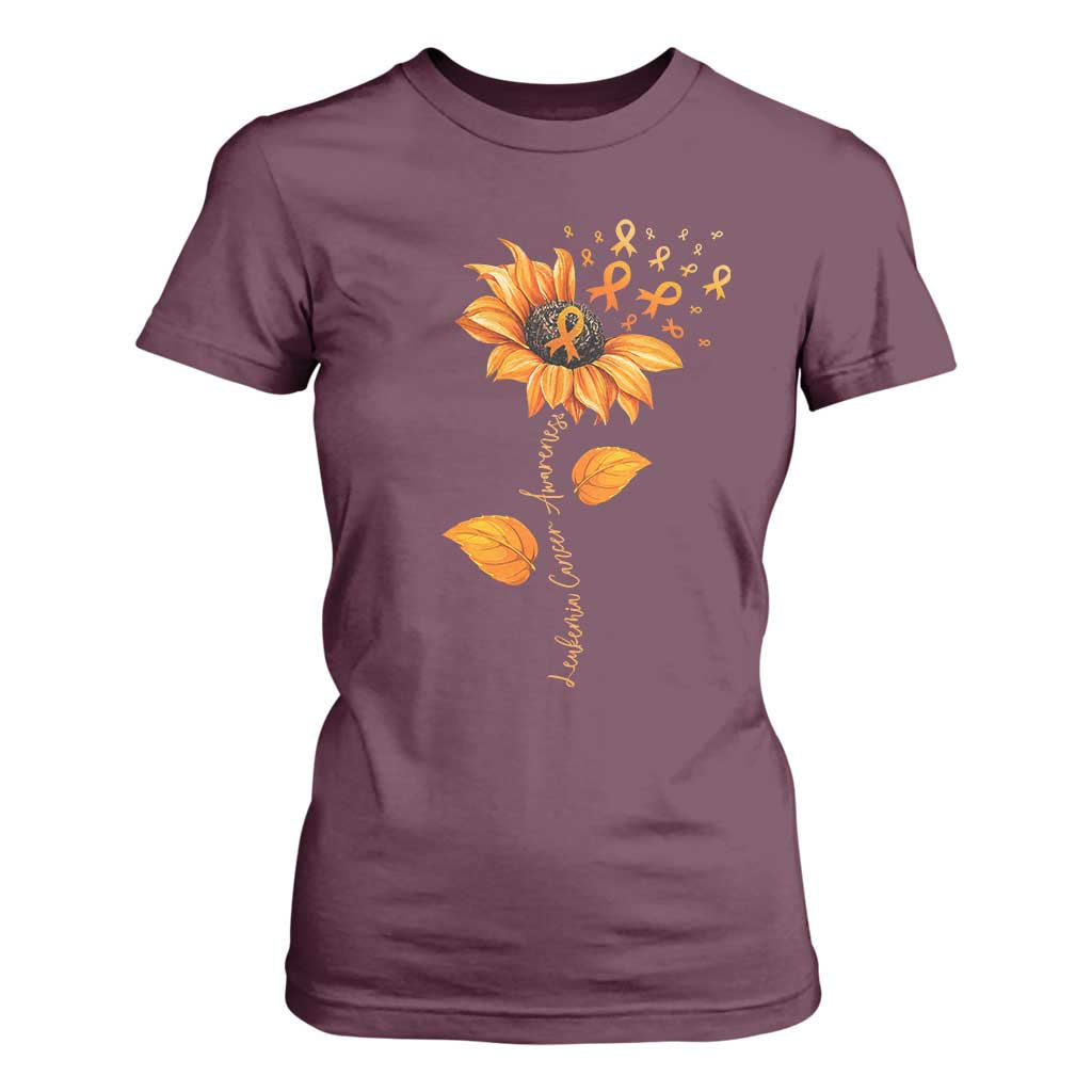 Leukemia Cancer Support Sunflower Orange Ribbon T Shirt For Women