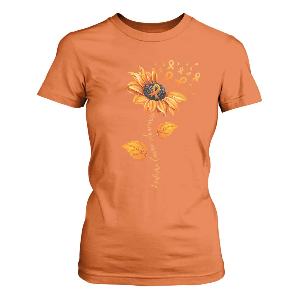 Leukemia Cancer Support Sunflower Orange Ribbon T Shirt For Women