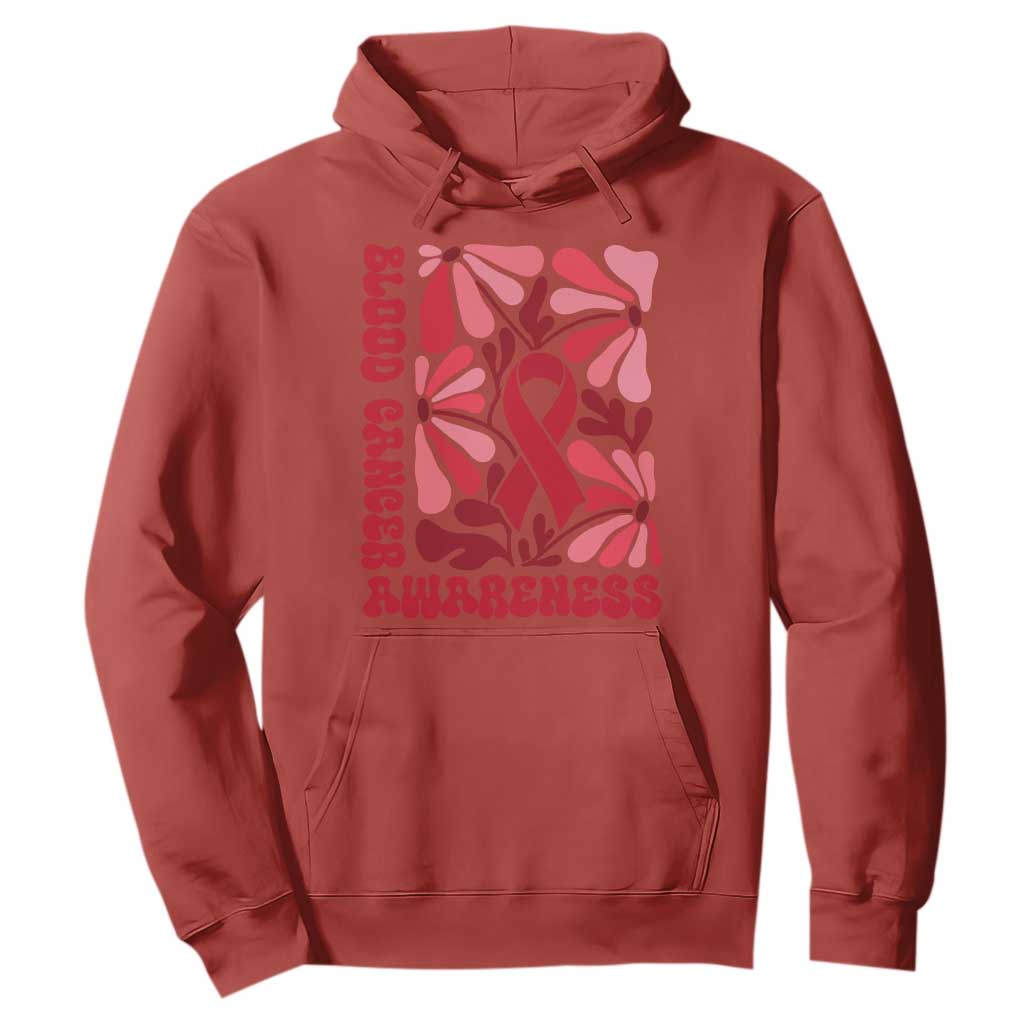 Blood Cancer Support Hoodie Red Ribbon 60s 70s Retro Groovy Flower