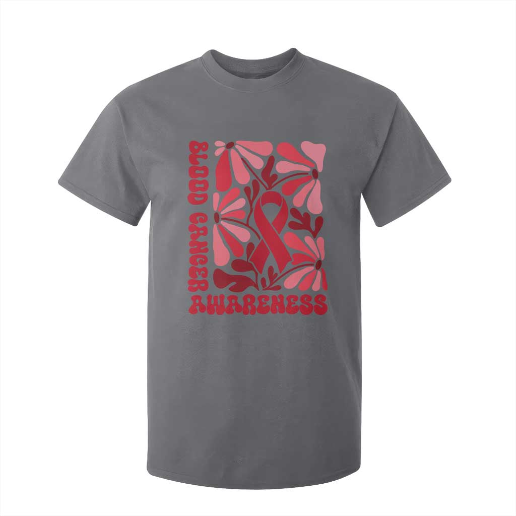 Blood Cancer Support T Shirt For Kid Red Ribbon 60s 70s Retro Groovy Flower