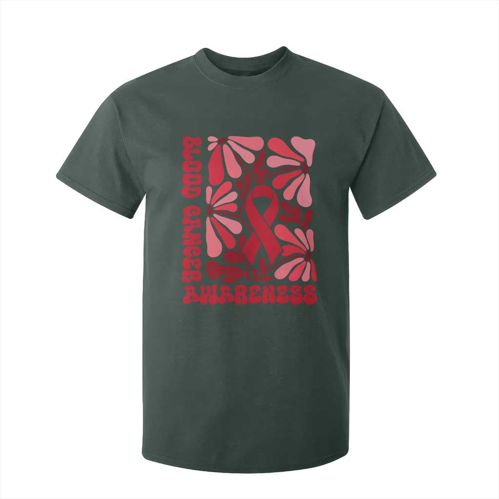 Blood Cancer Support T Shirt For Kid Red Ribbon 60s 70s Retro Groovy Flower