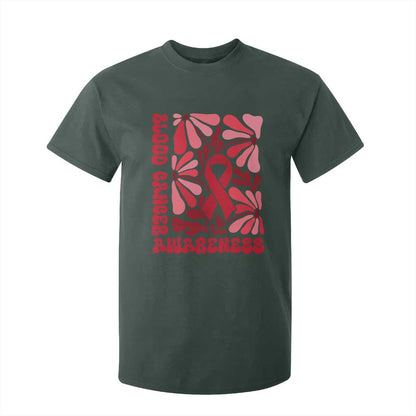 Blood Cancer Support T Shirt For Kid Red Ribbon 60s 70s Retro Groovy Flower