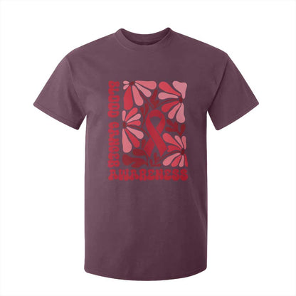Blood Cancer Support T Shirt For Kid Red Ribbon 60s 70s Retro Groovy Flower