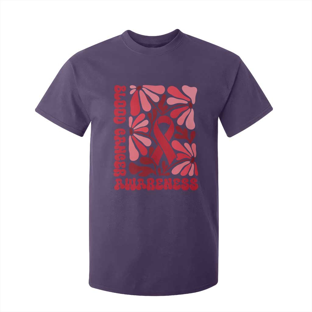 Blood Cancer Support T Shirt For Kid Red Ribbon 60s 70s Retro Groovy Flower