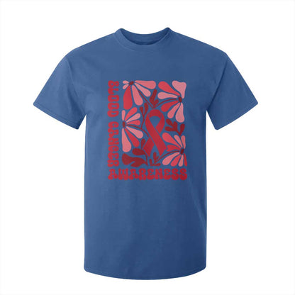 Blood Cancer Support T Shirt For Kid Red Ribbon 60s 70s Retro Groovy Flower
