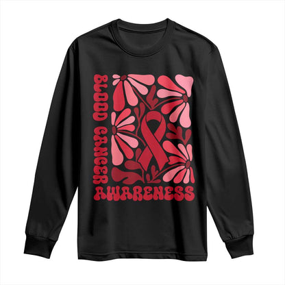 Blood Cancer Support Long Sleeve Shirt Red Ribbon 60s 70s Retro Groovy Flower