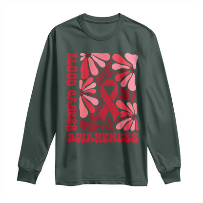 Blood Cancer Support Long Sleeve Shirt Red Ribbon 60s 70s Retro Groovy Flower