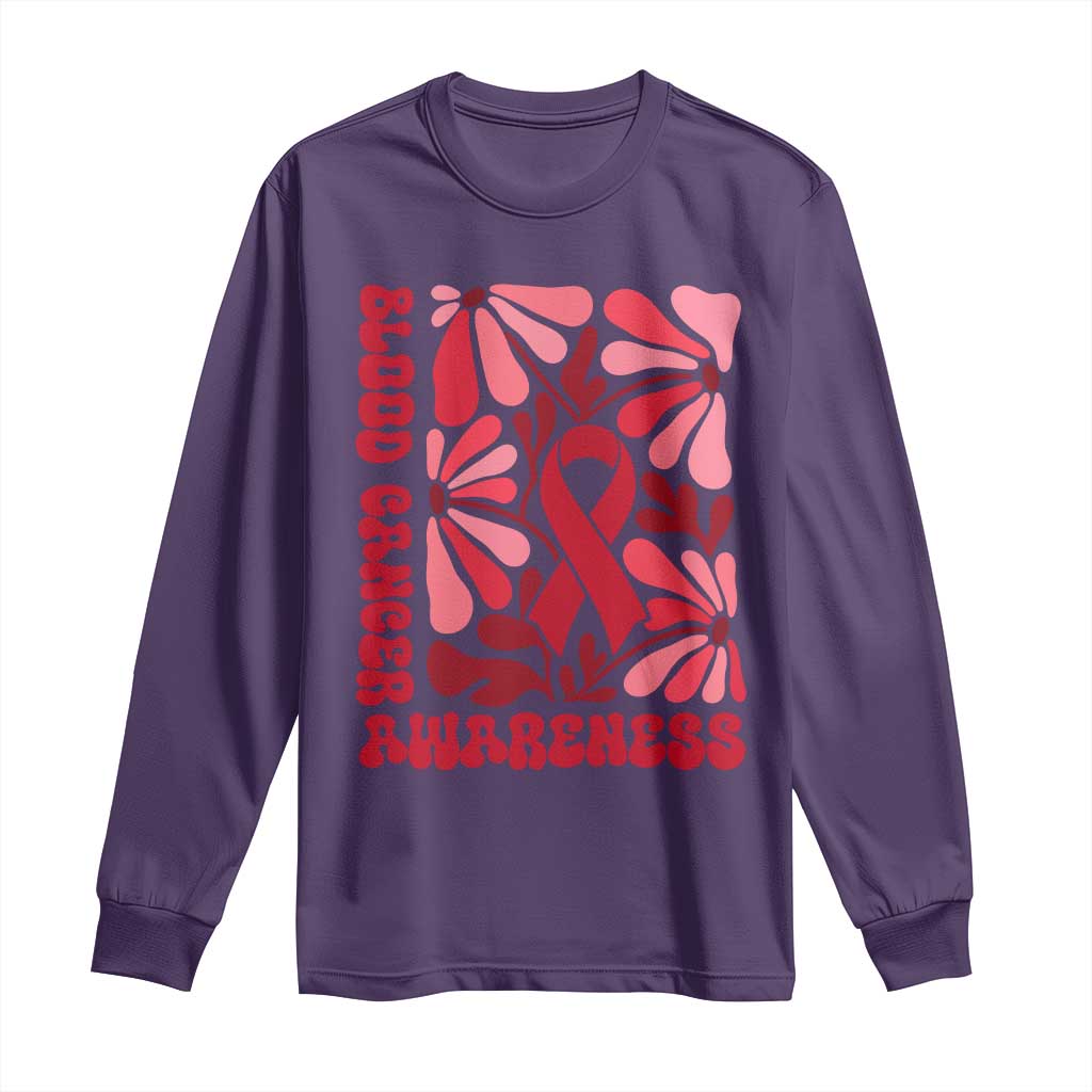Blood Cancer Support Long Sleeve Shirt Red Ribbon 60s 70s Retro Groovy Flower