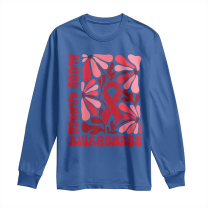 Blood Cancer Support Long Sleeve Shirt Red Ribbon 60s 70s Retro Groovy Flower