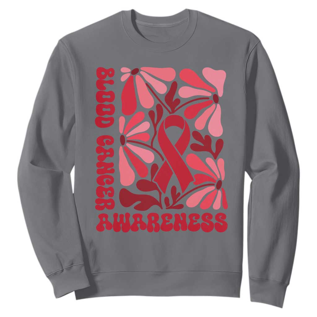 Blood Cancer Support Sweatshirt Red Ribbon 60s 70s Retro Groovy Flower