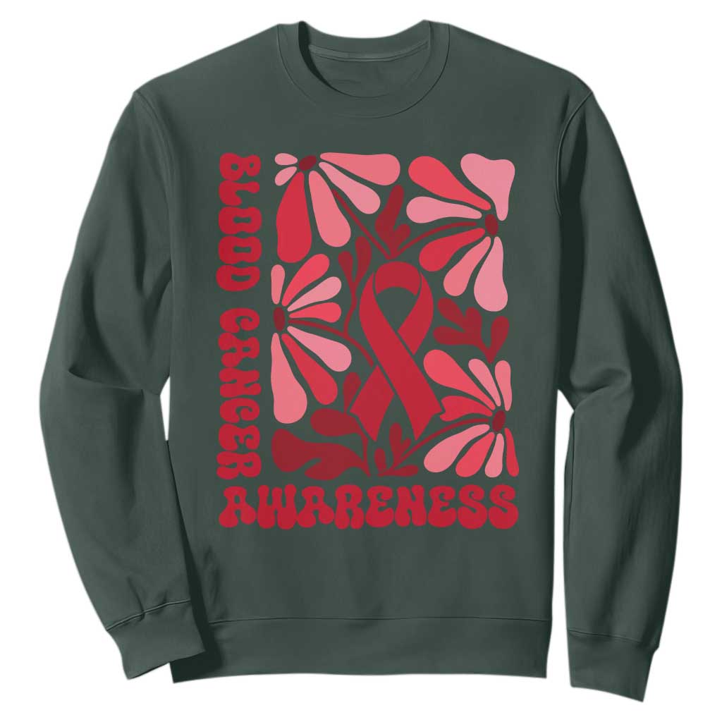 Blood Cancer Support Sweatshirt Red Ribbon 60s 70s Retro Groovy Flower