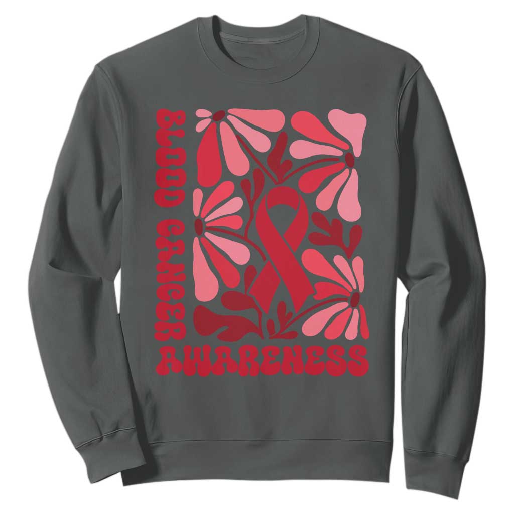 Blood Cancer Support Sweatshirt Red Ribbon 60s 70s Retro Groovy Flower