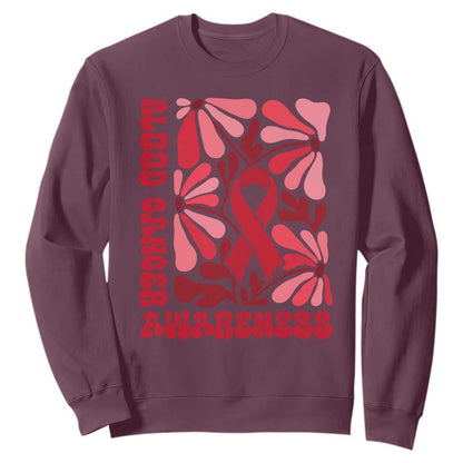 Blood Cancer Support Sweatshirt Red Ribbon 60s 70s Retro Groovy Flower