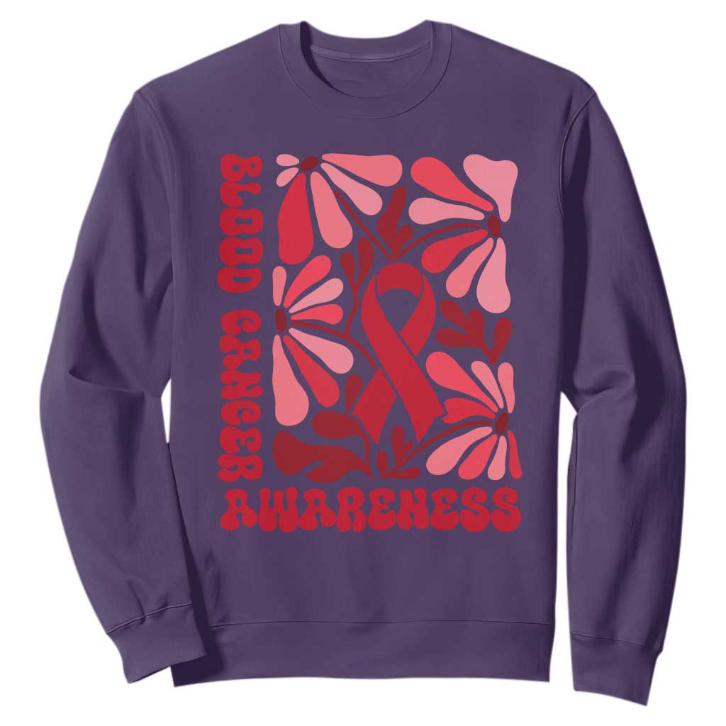 Blood Cancer Support Sweatshirt Red Ribbon 60s 70s Retro Groovy Flower