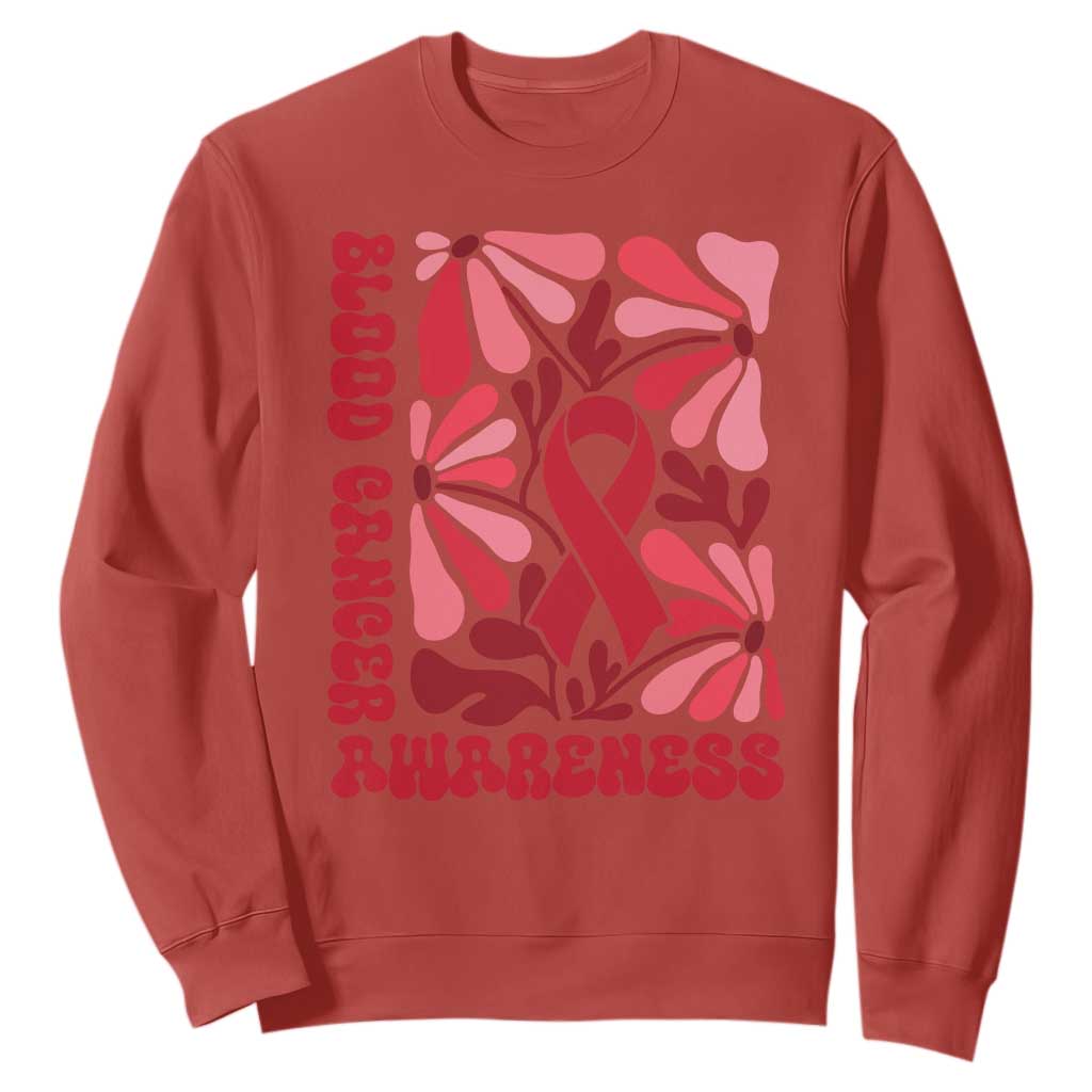 Blood Cancer Support Sweatshirt Red Ribbon 60s 70s Retro Groovy Flower