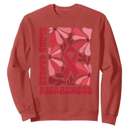 Blood Cancer Support Sweatshirt Red Ribbon 60s 70s Retro Groovy Flower