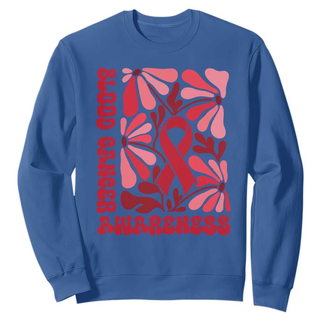 Blood Cancer Support Sweatshirt Red Ribbon 60s 70s Retro Groovy Flower