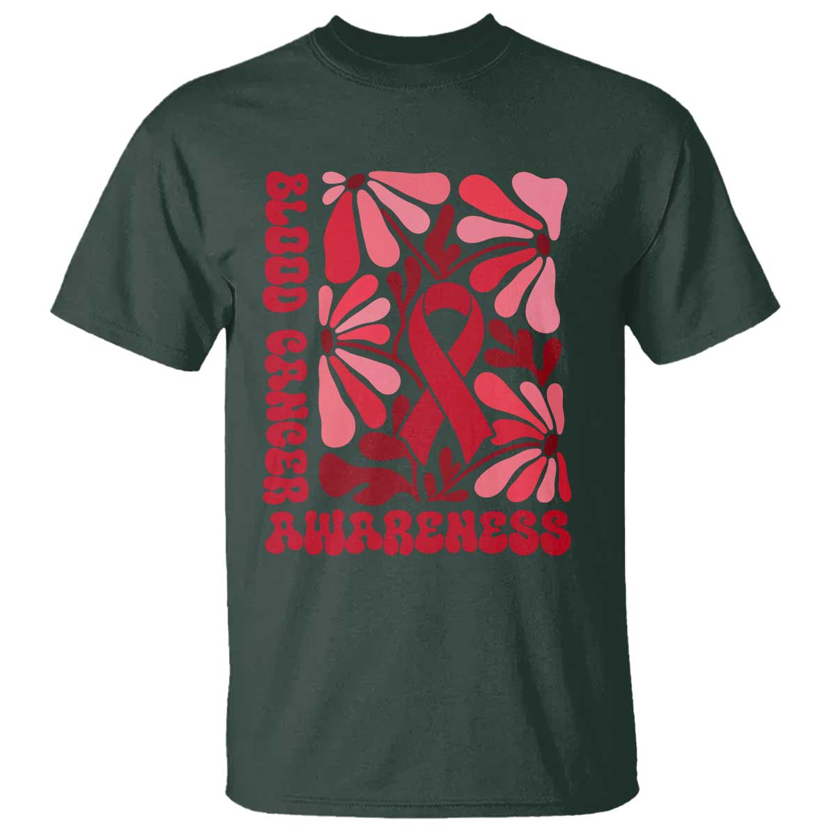 Blood Cancer Support T Shirt Red Ribbon 60s 70s Retro Groovy Flower