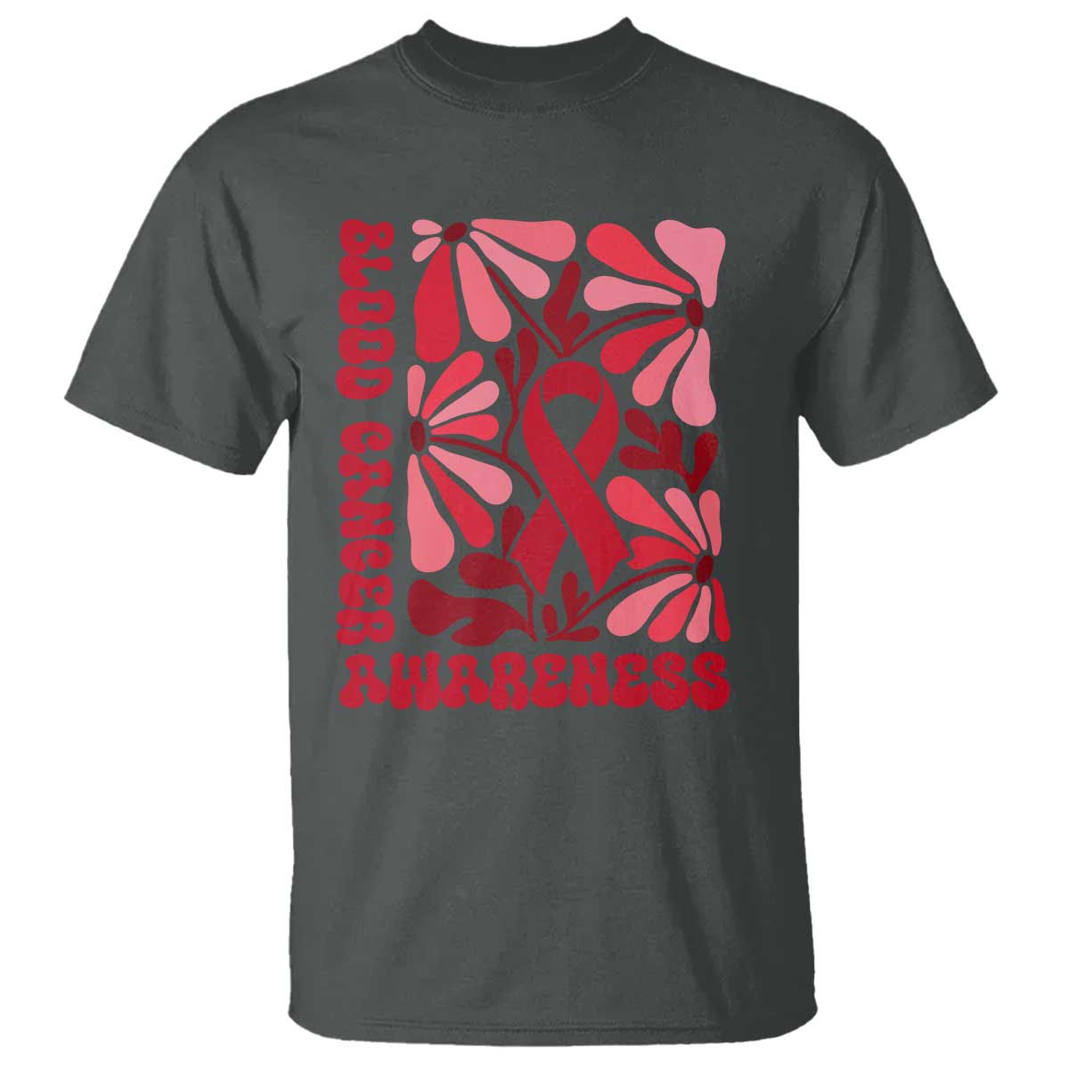 Blood Cancer Support T Shirt Red Ribbon 60s 70s Retro Groovy Flower