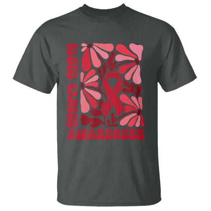 Blood Cancer Support T Shirt Red Ribbon 60s 70s Retro Groovy Flower