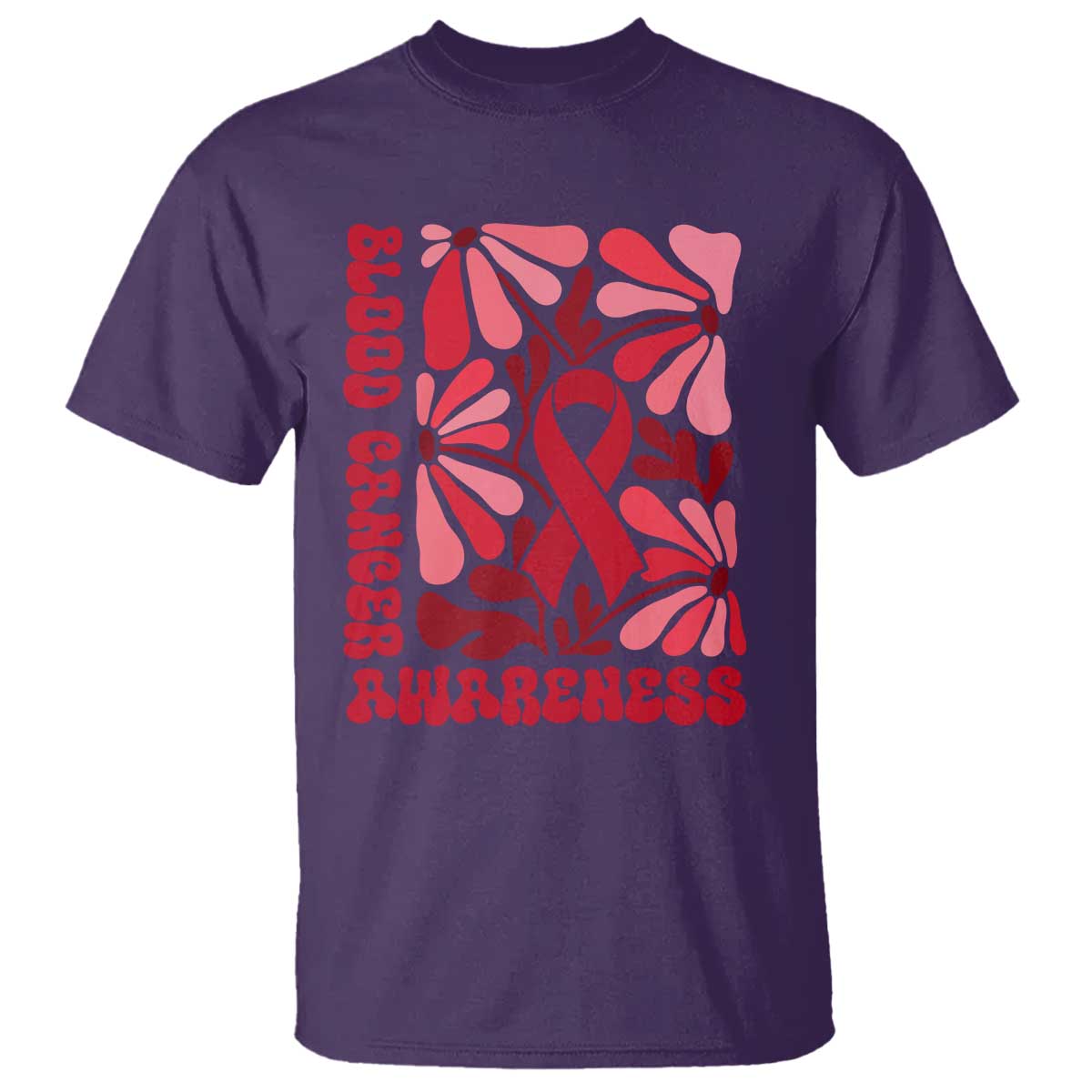 Blood Cancer Support T Shirt Red Ribbon 60s 70s Retro Groovy Flower
