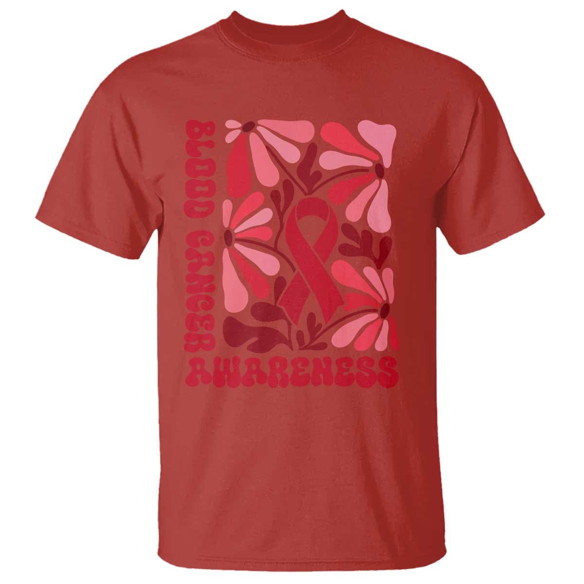 Blood Cancer Support T Shirt Red Ribbon 60s 70s Retro Groovy Flower